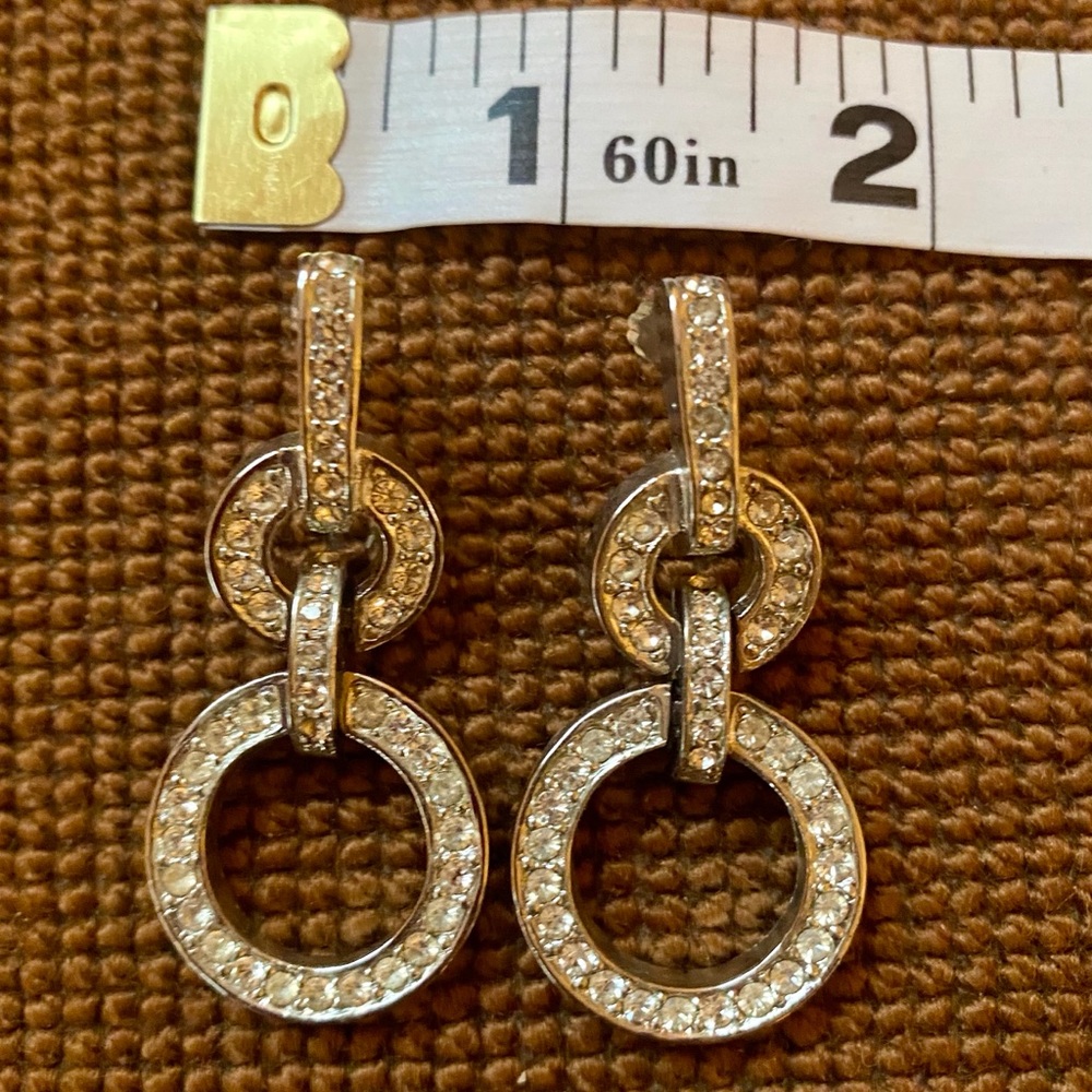 Elegant Silver Rhinestone Dangle Stud Earrings - image 5